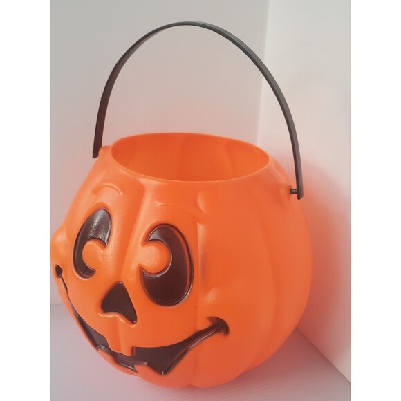 VTG Grand Venture Halloween Blow Mold 10" Orange Pumpkin Pail USA 1997 Bucket - Picture 2 of 8